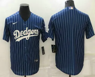 Men's Los Angeles Dodgers Blank Navy Blue Pinstripe Stitched MLB Cool Base Nike Jersey