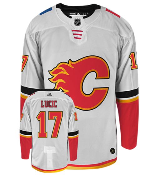 Men's MILAN LUCIC CALGARY FLAMES #17 ADIDAS AUTHENTIC AWAY NHL HOCKEY JERSEY