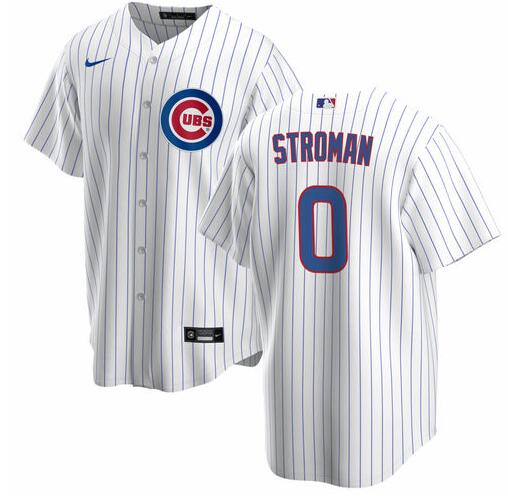 Men's Marcus Stroman Chicago Cubs #0 Home white strip Jersey by Nike