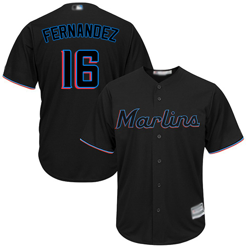 Men's Marlins #16 Jose Fernandez Black Cool Base Stitched Baseball Jersey