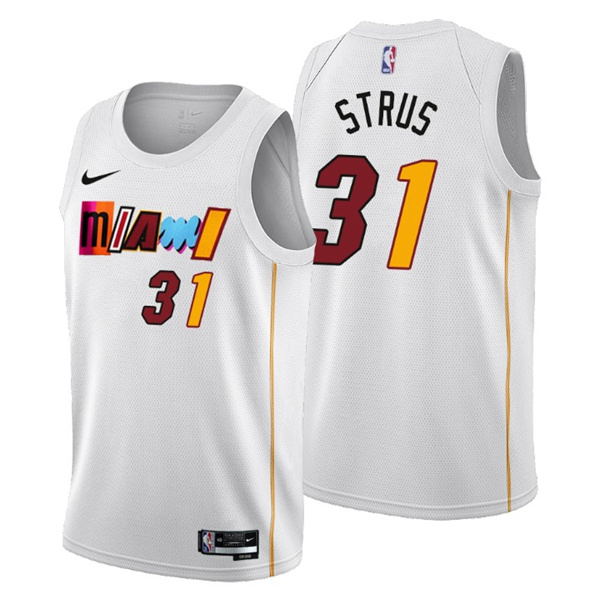 Men's Miami Heat #31 Max Strus 2022-23 White City Edition Stitched Jersey