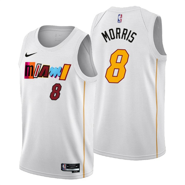 Men's Miami Heat #8 Markieff Morris 2022-23 White City Edition Stitched Jersey