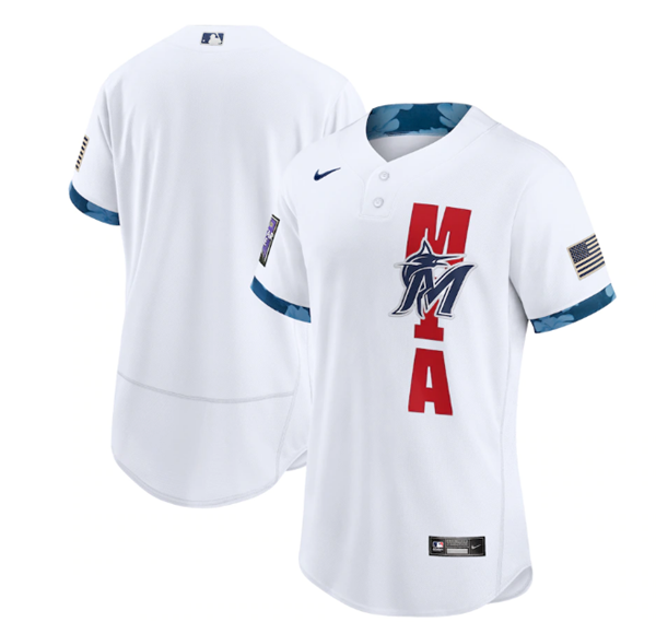 Men's Miami Marlins Blank 2021 White All-Star Flex Base Stitched MLB Jersey