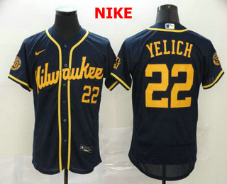 Men's Milwaukee Brewers #22 Christian Yelich Navy Blue Stitched MLB Flex Base Nike Jersey
