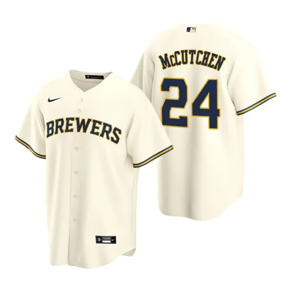 Men's Milwaukee Brewers #24 Andrew McCutchen Cream Cool Base Stitched Jersey