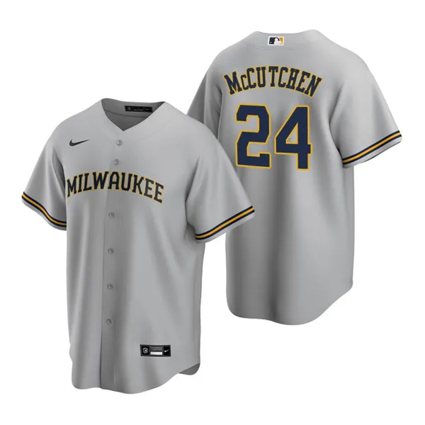 Men's Milwaukee Brewers #24 Andrew McCutchen Gray Cool Base Stitched Jersey