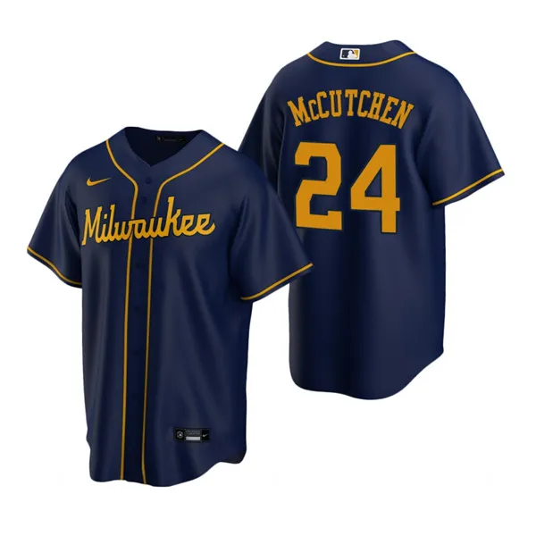 Men's Milwaukee Brewers #24 Andrew McCutchen Navy Cool Base Stitched Jersey