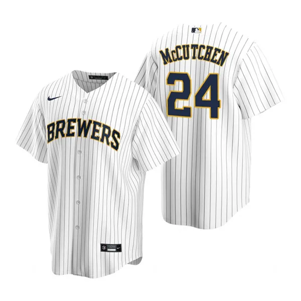 Men's Milwaukee Brewers #24 Andrew McCutchen White Cool Base Stitched Jersey
