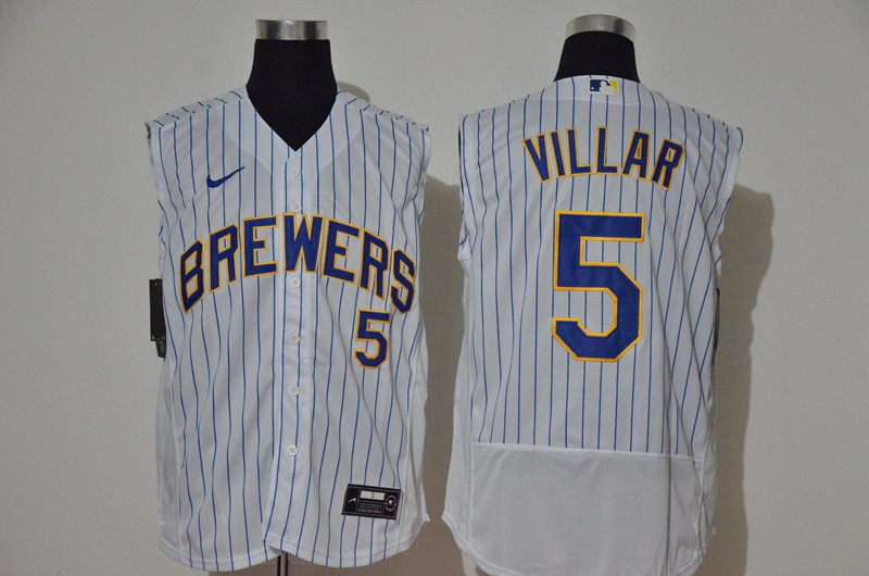 Men's Milwaukee Brewers #5 Jonathan Villar White 2020 Cool and Refreshing Sleeveless Fan Stitched Flex Nike Jersey