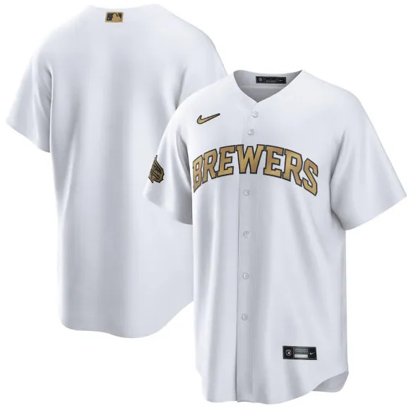 Men's Milwaukee Brewers Blank White 2022 All-Star Cool Base Stitched Baseball Jersey