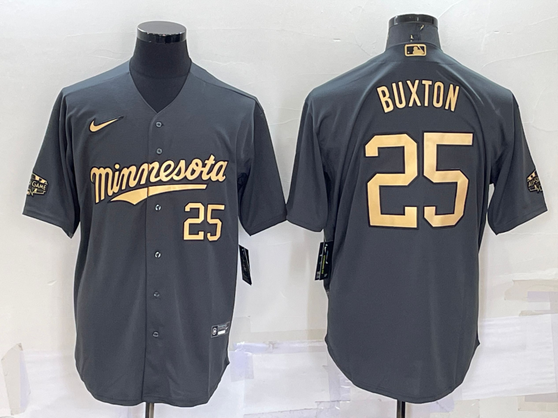 Men's Minnesota Twins #25 Byron Buxton Number Grey 2022 All Star Stitched Cool Base Nike Jersey