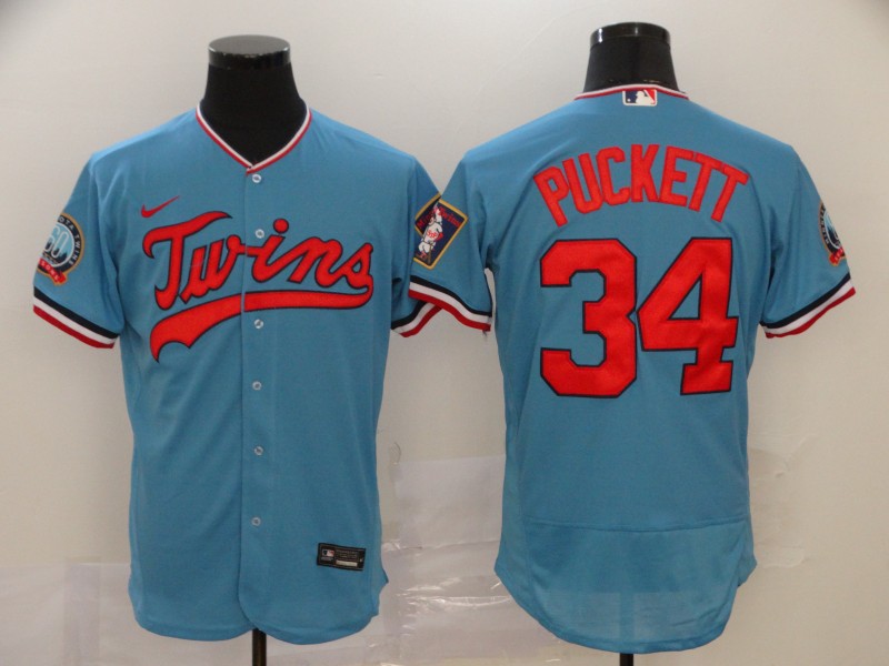Men's Minnesota Twins #34 Kirby Puckett Light Blue Stitched MLB Flex Base Nike Jersey