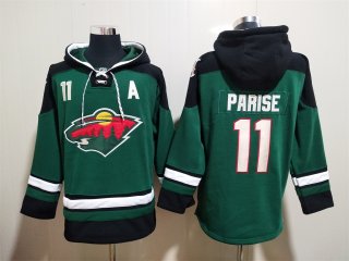Men's Minnesota Wild #11 Zach Parise Green Ageless Must-Have Lace-Up Pullover Hoodie