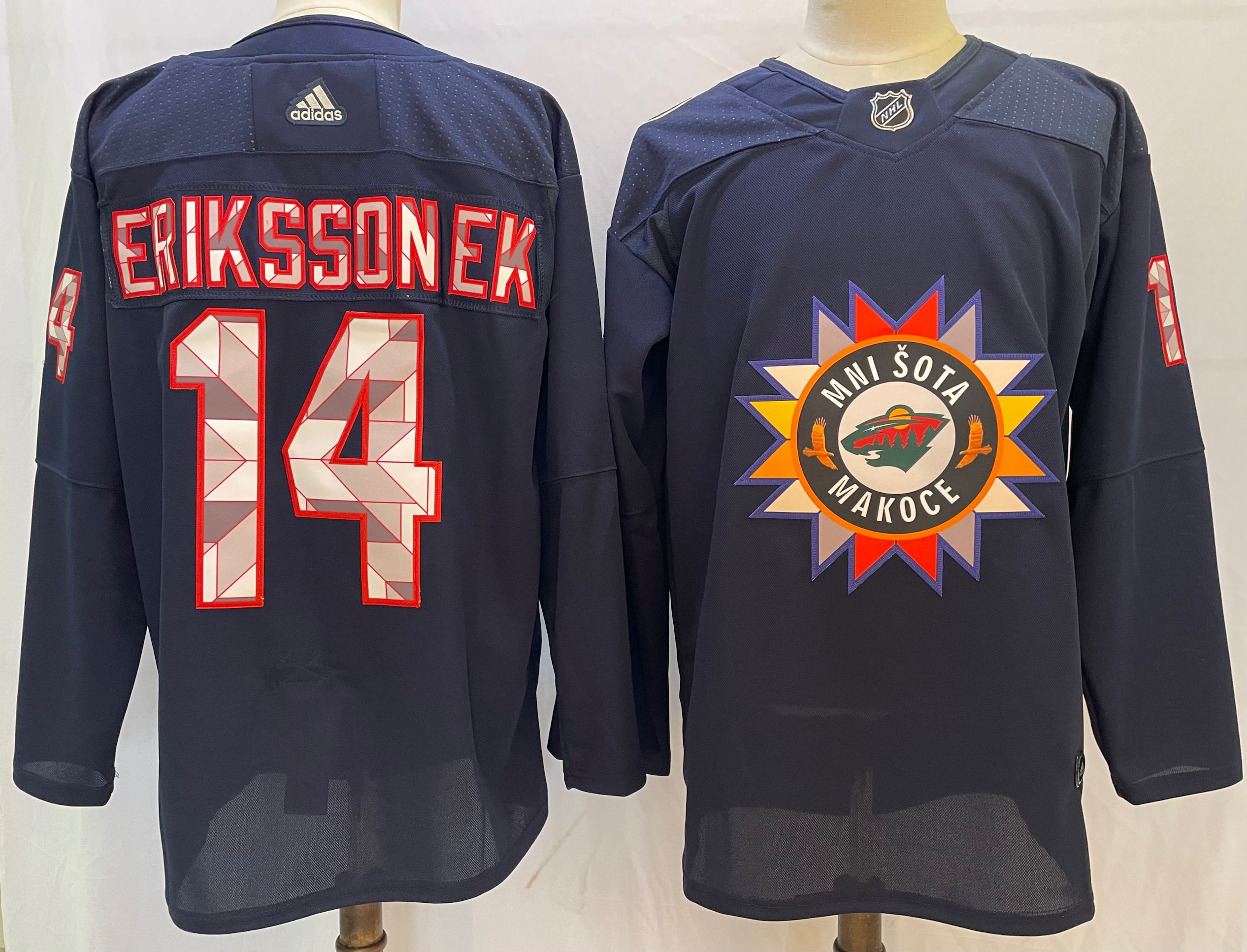 Men's Minnesota Wild #14 Joel Eriksson Ek 2022 Navy Native American Heritage Day Stitched Jersey