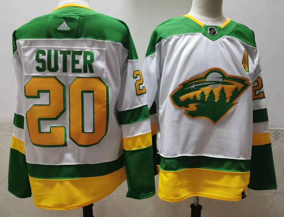 Men's Minnesota Wild #20 Ryan Suter 2021 White Retro Stitched NHL Jersey
