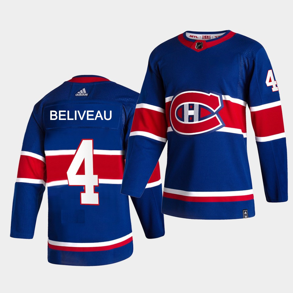 Men's Montreal Canadiens #4 Jean Beliveau Blue Adidas 2020-21 Alternate Authentic Player NHL Jersey