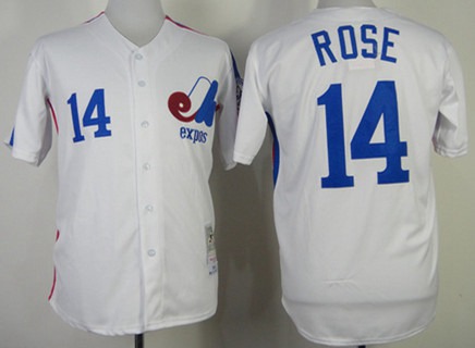 Men's Montreal Expos #14 Pete Rose 1982 White Mitchell & Ness Jersey