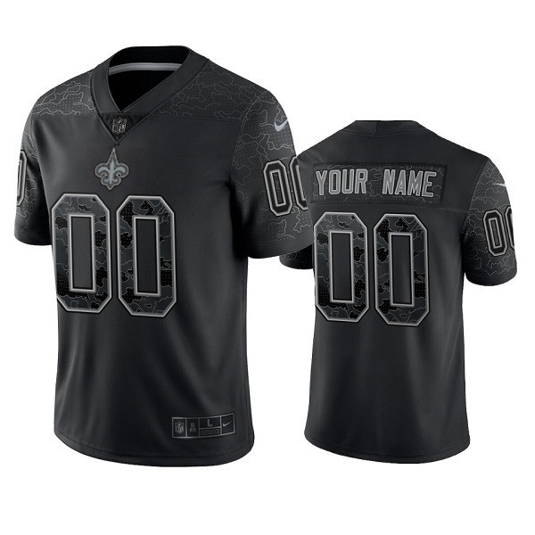 Men's New Orleans Saints Active Player Custom Black Reflective Limited Stitched Football Jersey