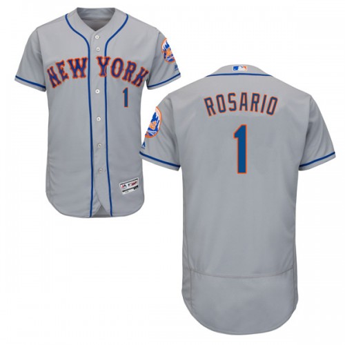 Men's New York Mets #1 Amed Rosario Authentic Majestic Flex Base Road Collection Gray Jersey