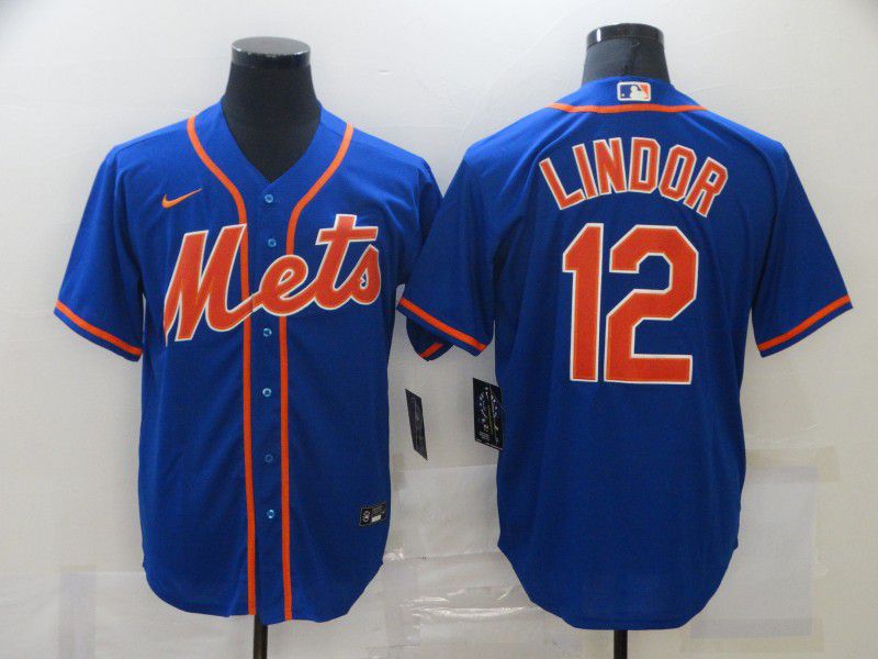 Men's New York Mets #12 Francisco Lindor Blue Stitched MLB Cool Base Nike Jersey