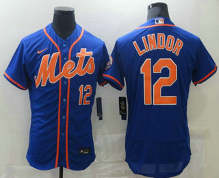 Men's New York Mets #12 Francisco Lindor Blue Stitched MLB Flex Base Nike Jersey