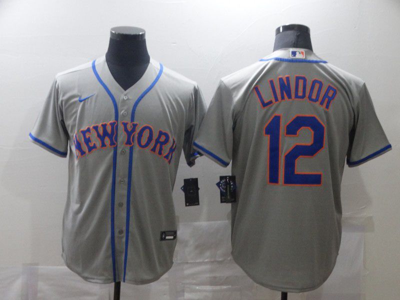 Men's New York Mets #12 Francisco Lindor Grey Stitched MLB Cool Base Nike Jersey