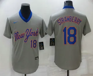 Men's New York Mets #18 Darryl Strawberry Grey Throwback Cooperstown Stitched MLB Cool Base Nike Jersey