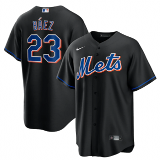 Men's New York Mets #23 Javier Báez Black 2022 Cool Base Stitched Baseball Jersey