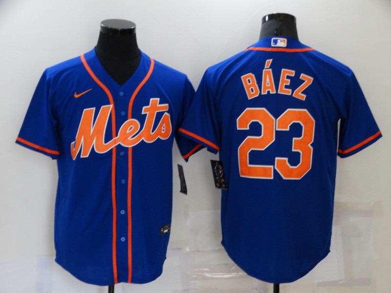 Men's New York Mets #23 Javier Baez Blue Stitched MLB Cool Base Nike Jersey