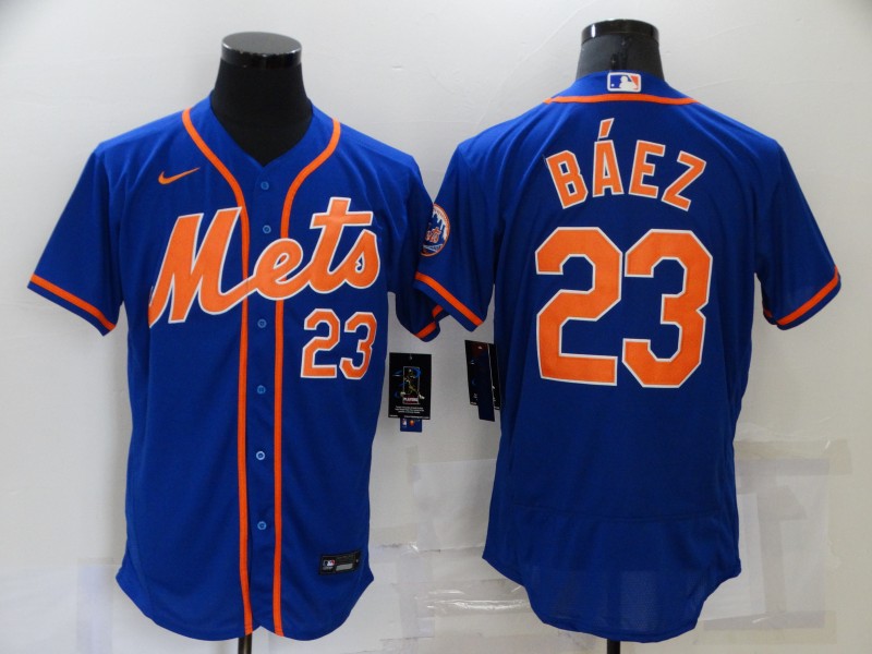 Men's New York Mets #23 Javier Baez Blue Stitched MLB Flex Base Nike Jersey