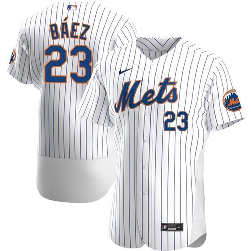 Men's New York Mets #23 Javier Baez White Anthentic Nike Jersey