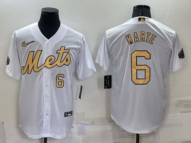 Men's New York Mets #6 Starling Marte Number White 2022 All Star Stitched Cool Base Nike Jersey