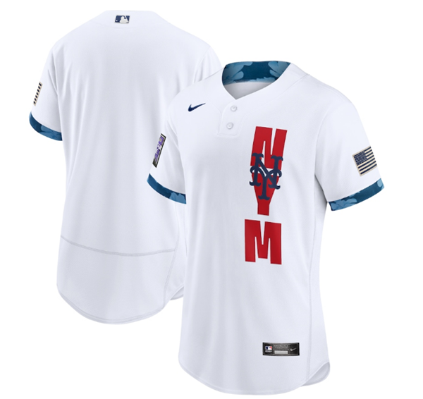 Men's New York Mets Blank 2021 White All-Star Flex Base Stitched MLB Jersey