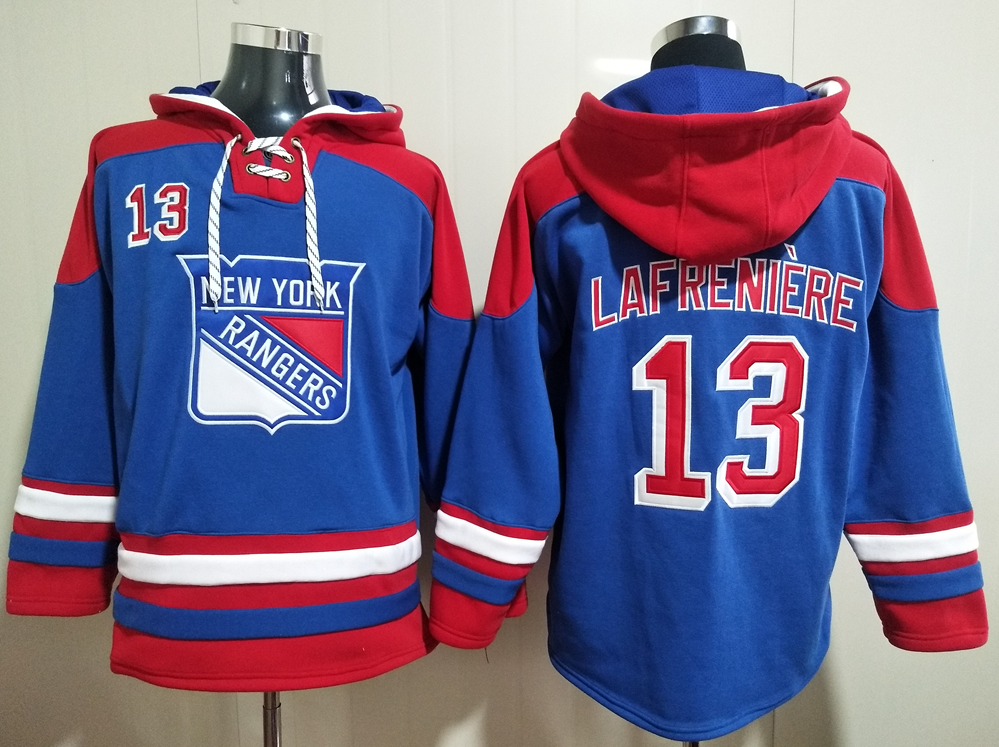 Men's New York Rangers #13 Alexis Lafreniere Blue All Stitched Hooded Sweatshirt Ageless Must-Have Lace-Up Pullover Hoodie