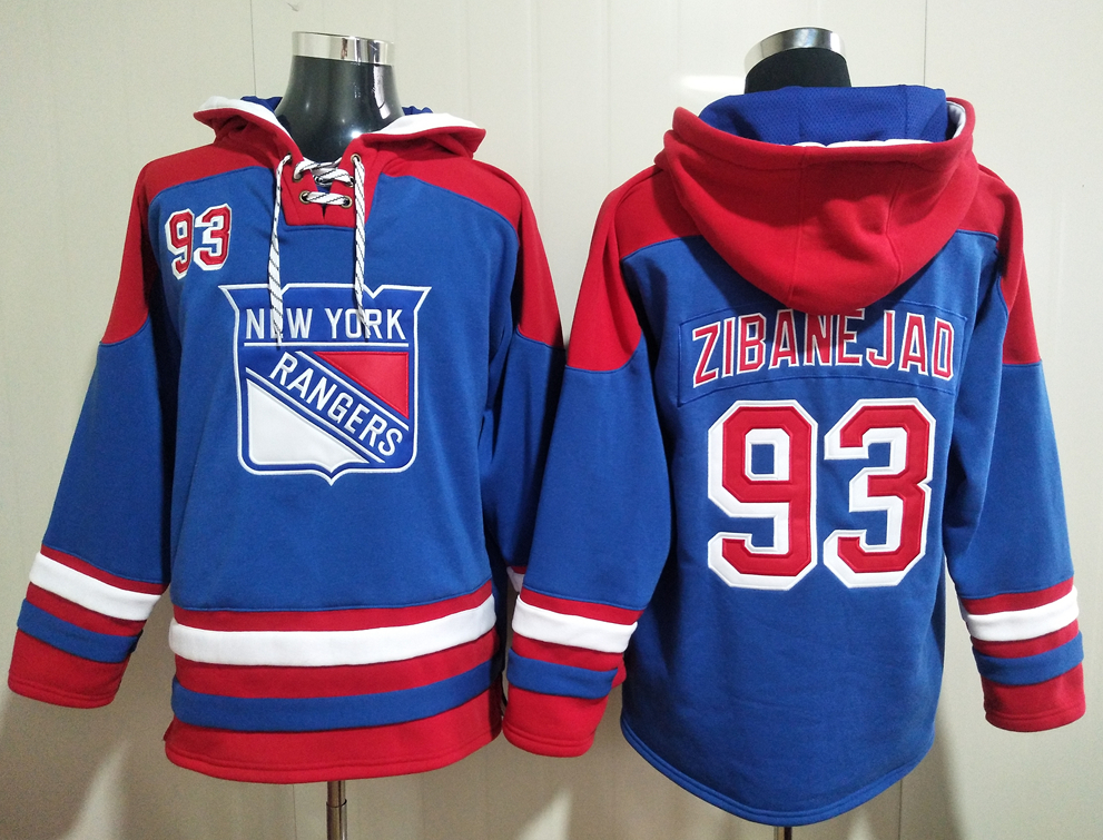 Men's New York Rangers #93 Mika Zibanejad Blue All Stitched Hooded Sweatshirt Ageless Must-Have Lace-Up Pullover Hoodie