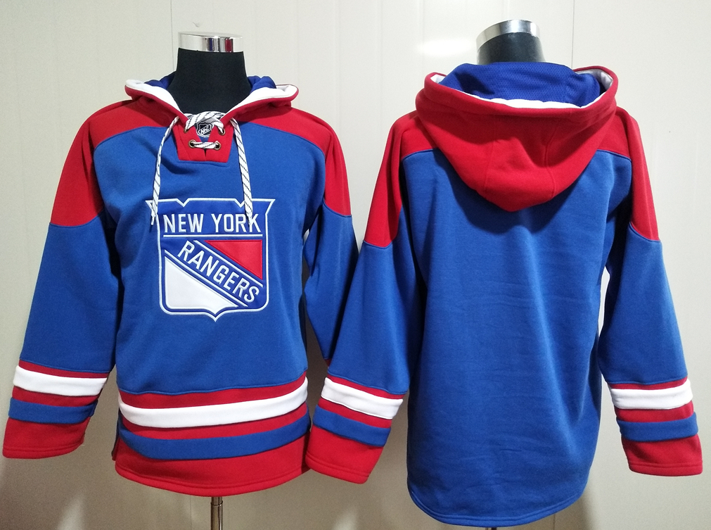 Men's New York Rangers Blank Blue All Stitched Hooded Sweatshirt Ageless Must-Have Lace-Up Pullover Hoodie