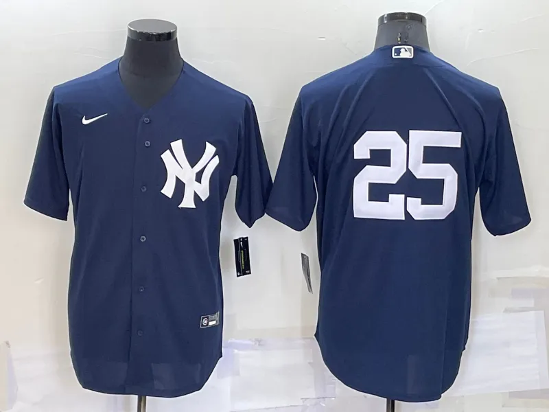 Men's New York Yankees #25 Gleyber Torres No Name Navy Blue Throwback Stitched Cool Base Nike Jersey