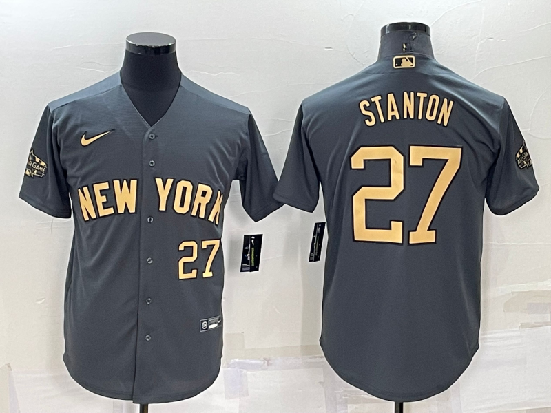 Men's New York Yankees #27 Giancarlo Stanton Number Grey 2022 All Star Stitched Cool Base Nike Jersey