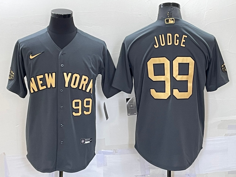 Men's New York Yankees #99 Aaron Judge Number Grey 2022 All Star Stitched Cool Base Nike Jersey