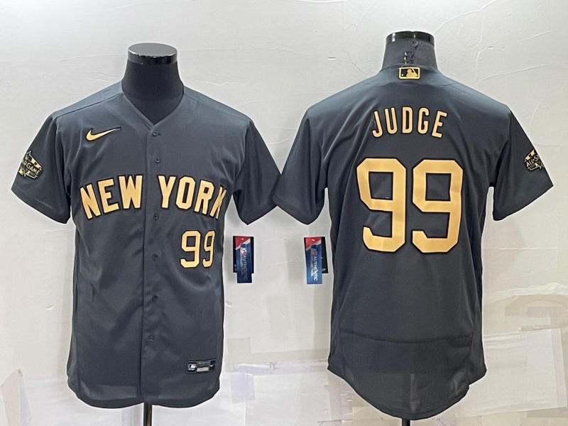 Men's New York Yankees #99 Aaron Judge Number Grey 2022 All Star Stitched Flex Base Nike Jersey