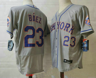 Men's New york mets #23 javier baez grey stitched mlb flex base nike jersey