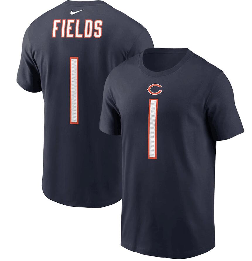 Men's Nike #1 Justin Fields Navy Chicago Bears 2021 NFL Draft First Round Pick Player Name & Number T-Shirt