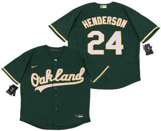 Men's Oakland Athletics #24 Rickey Henderson Green Stitched MLB Cool Base Nike Jersey