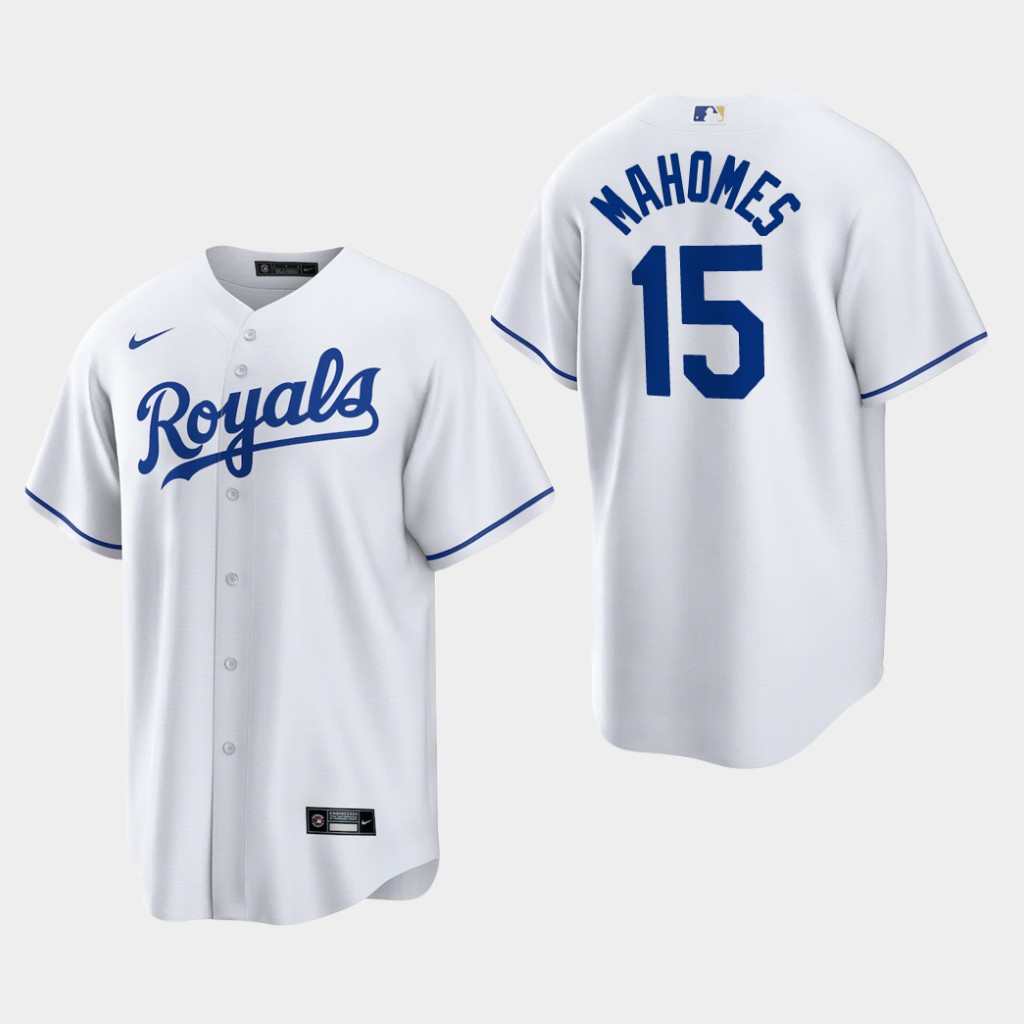 Men's Patrick Mahomes Kansas City Royals #15 Replica White Home Player Jersey