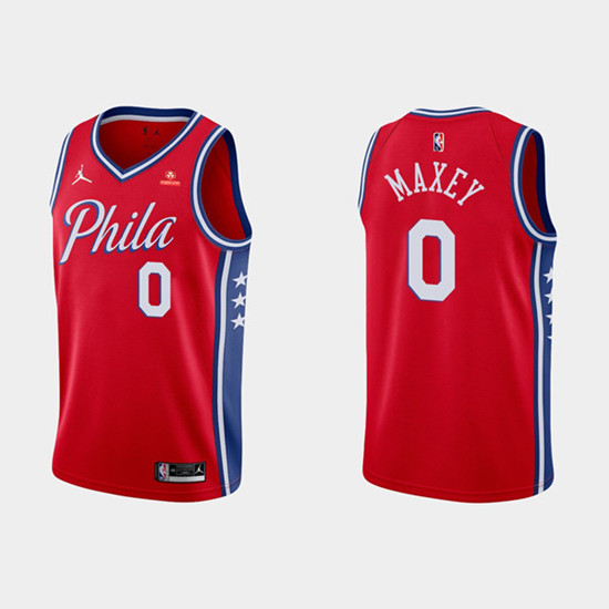 Men's Philadelphia 76ers #0 Tyrese Maxey Red Statement Edition Stitched Jersey