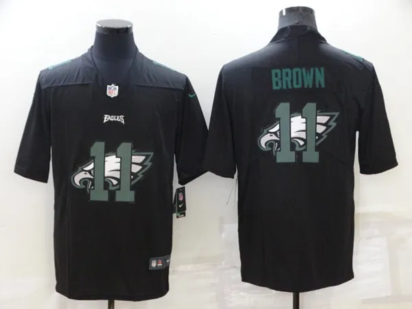 Men's Philadelphia Eagles #11 A. J. Brown Black Shadow Logo Limited Stitched Jersey