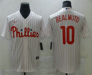 Men's Philadelphia Phillies #10 J.T. Realmuto White Stitched MLB Cool Base Nike Jersey