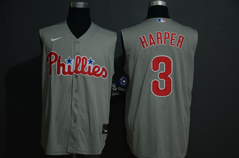Men's Philadelphia Phillies #3 Bryce Harper Gray 2020 Cool and Refreshing Sleeveless Fan Stitched MLB Nike Jersey