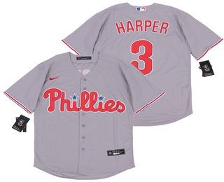 Men's Philadelphia Phillies #3 Bryce Harper Gray Stitched MLB Cool Base Nike Jersey