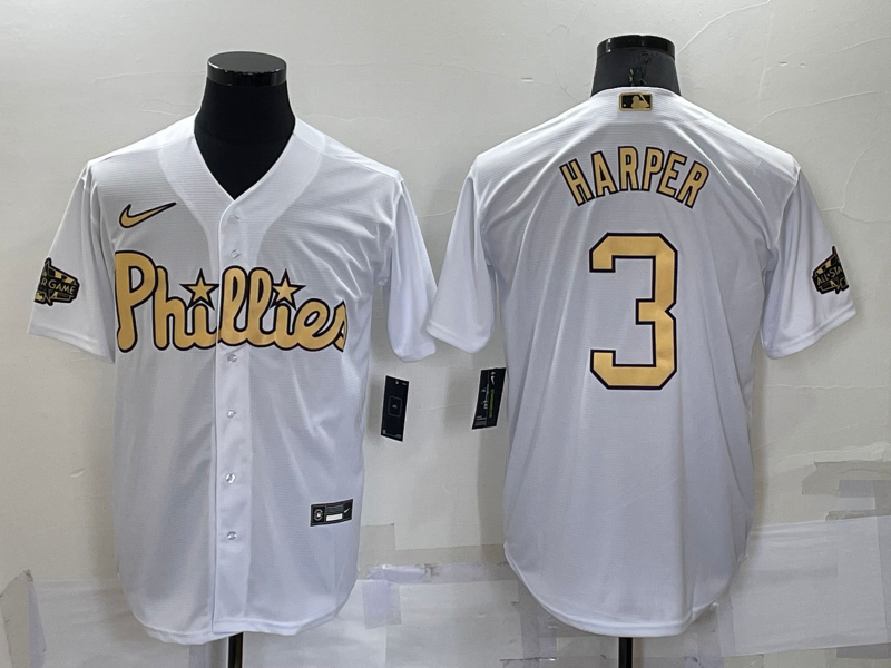Men's Philadelphia Phillies #3 Bryce Harper White 2022 All Star Stitched Cool Base Nike Jersey